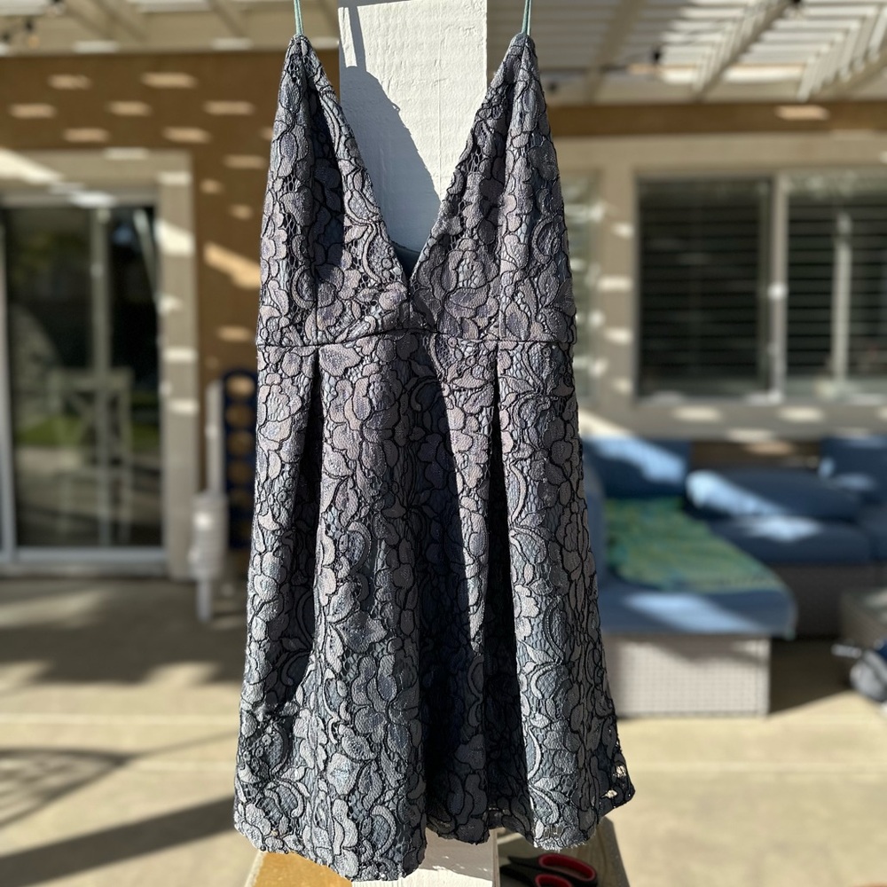TOBI Teal Grey Floral Lace Dress